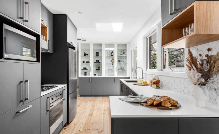 Modern small space kitchen with smart island