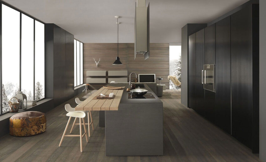 Vintage inspired kitchen with warm wood tones