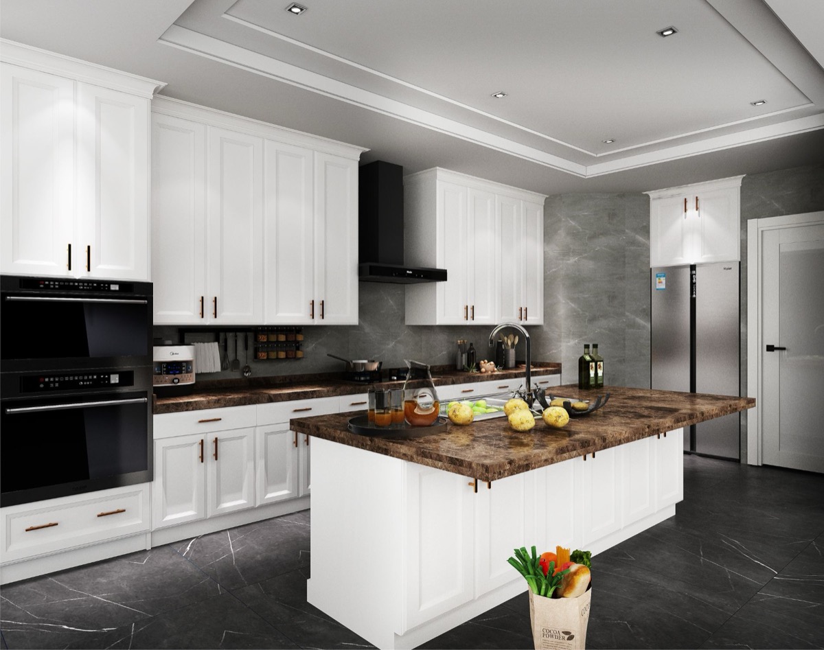 White Shaker cabinet door sample with five-piece frame
